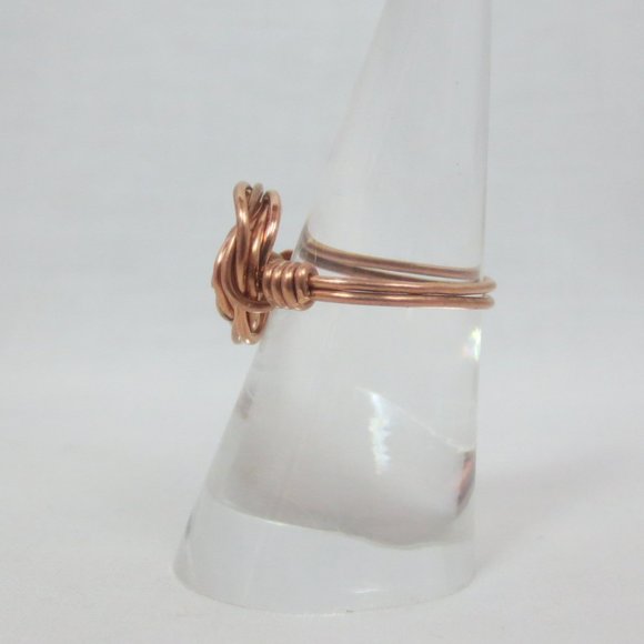 New Handcrafted Bright Copper Rose Wire Wrap Ring - Picture 4 of 9